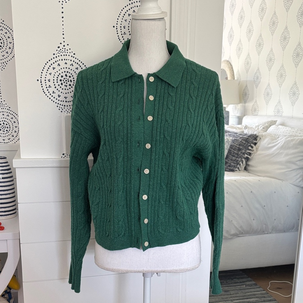 a new day Green Cable-Knit Button-Up Cardigan